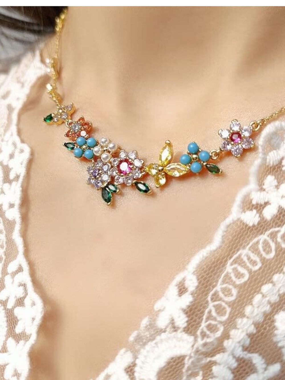 kate spade Gold Floral Collar Necklace with Turquoise, Pink and Green Accents
